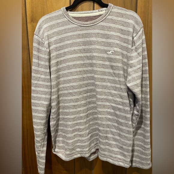 Hollister Maroon and White Striped Tee - Picture 1 of 4